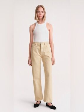 High-Rise Straight Leg Jeans in Light Beige